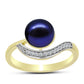 Anillo de Plata Bañada en Oro con Perla Negra Cultivada de Agua Dulce y Topacio Blanco
