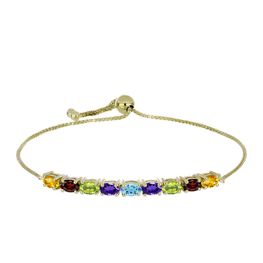 Pulsera de Plata Bañada en Oro con Granate Barton y Amatista de Marruecos