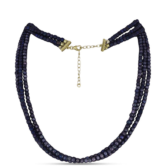 Collar de Plata Bañada en Oro con Perla Negra Cultivada de Agua Dulce