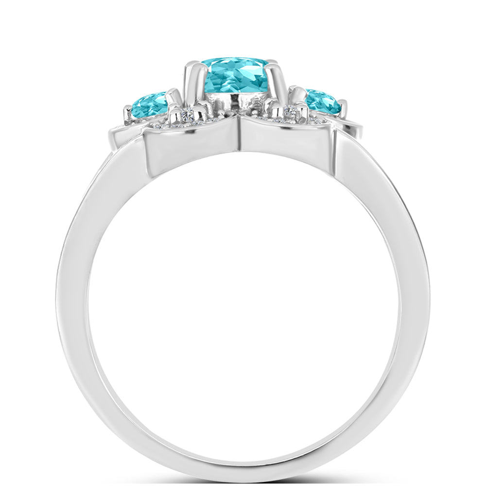 Anillo de Plata con Cuarzo Paraiba y Topacio Blanco