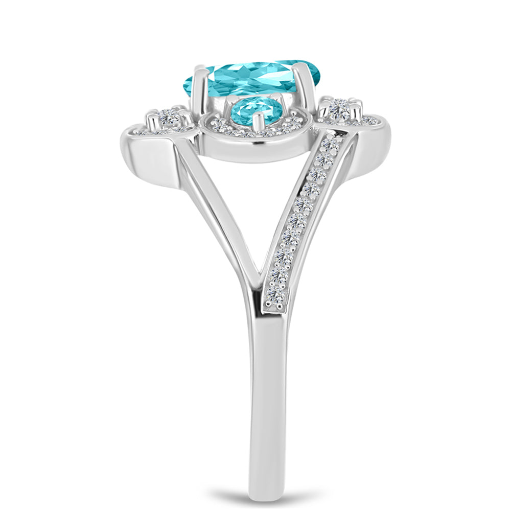 Anillo de Plata con Cuarzo Paraiba y Topacio Blanco 4 