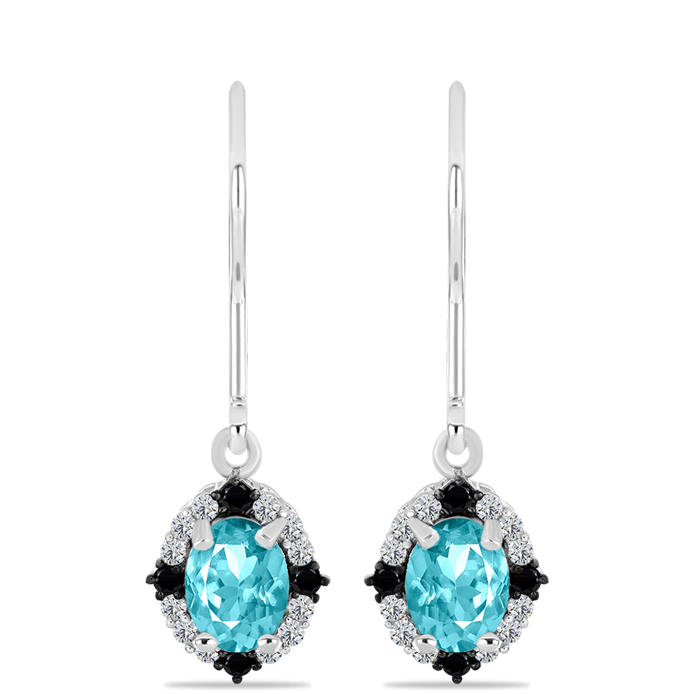 Pendientes de Plata con Cuarzo Paraiba y Espinela Negra