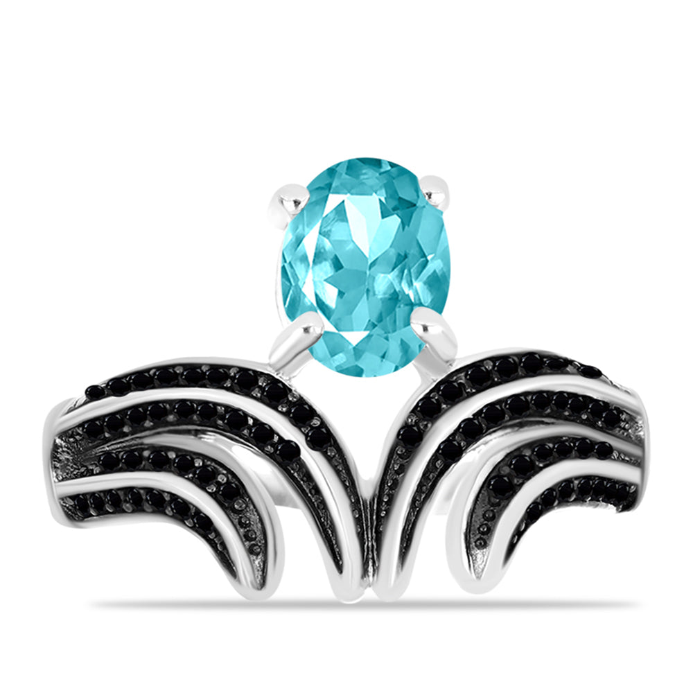 Anillo de Plata con Cuarzo Paraiba y Espinela Negra 1 