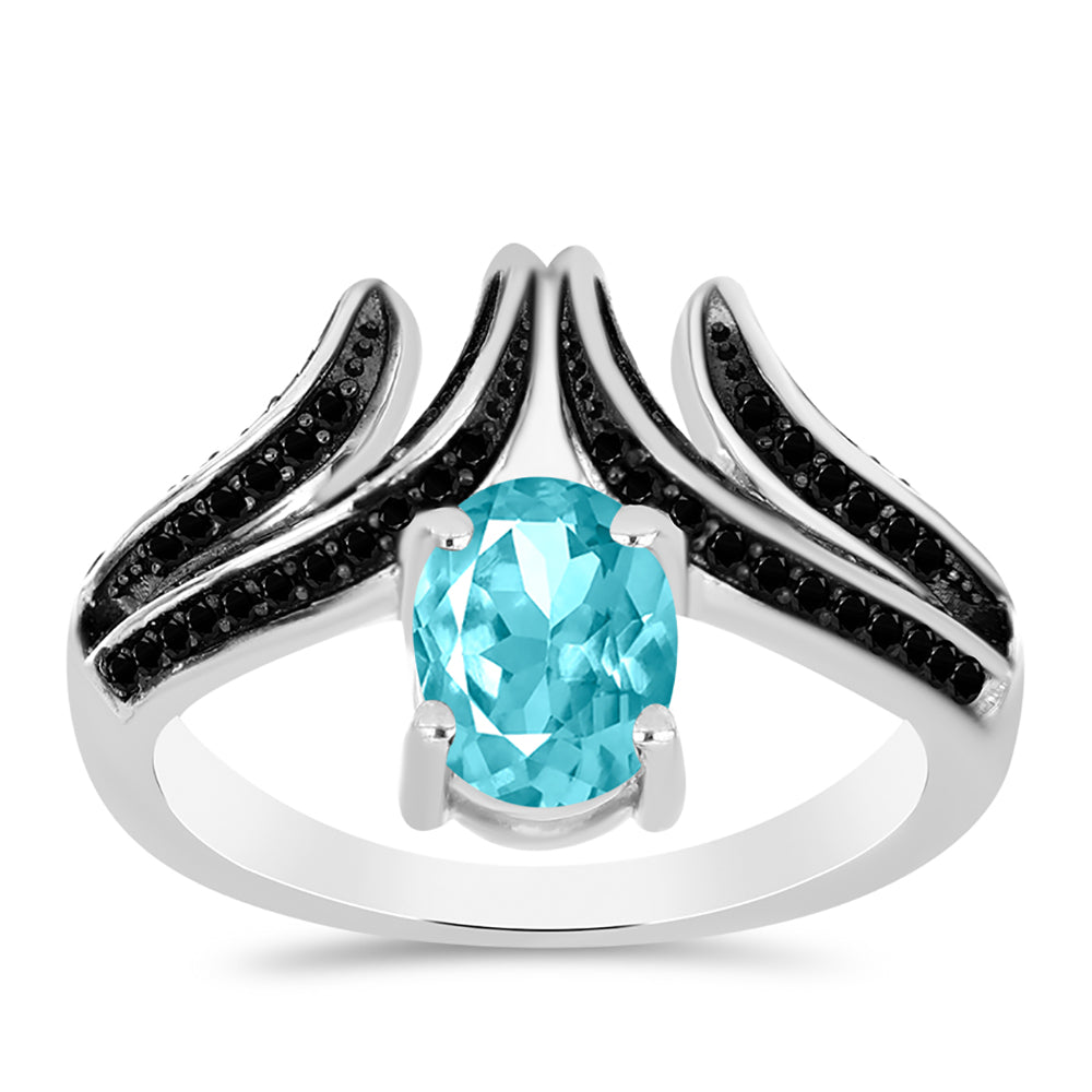 Anillo de Plata con Cuarzo Paraiba y Espinela Negra 3 