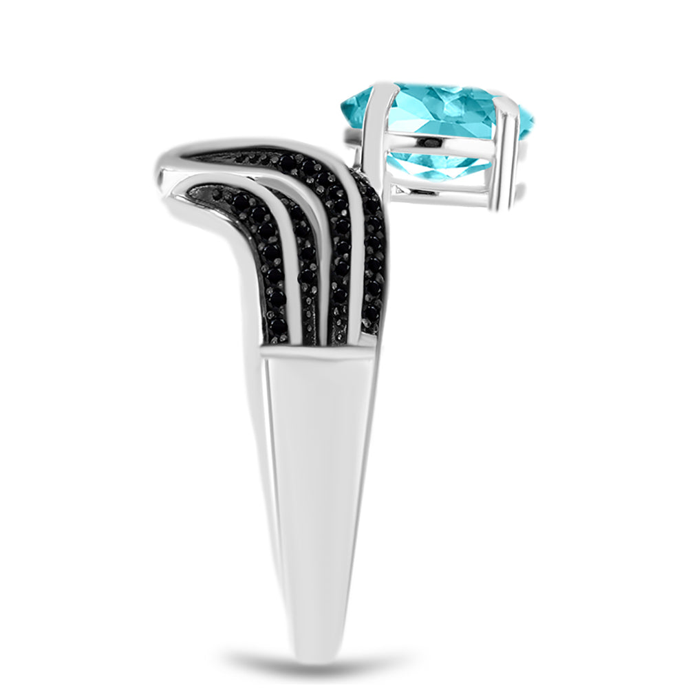 Anillo de Plata con Cuarzo Paraiba y Espinela Negra 4 