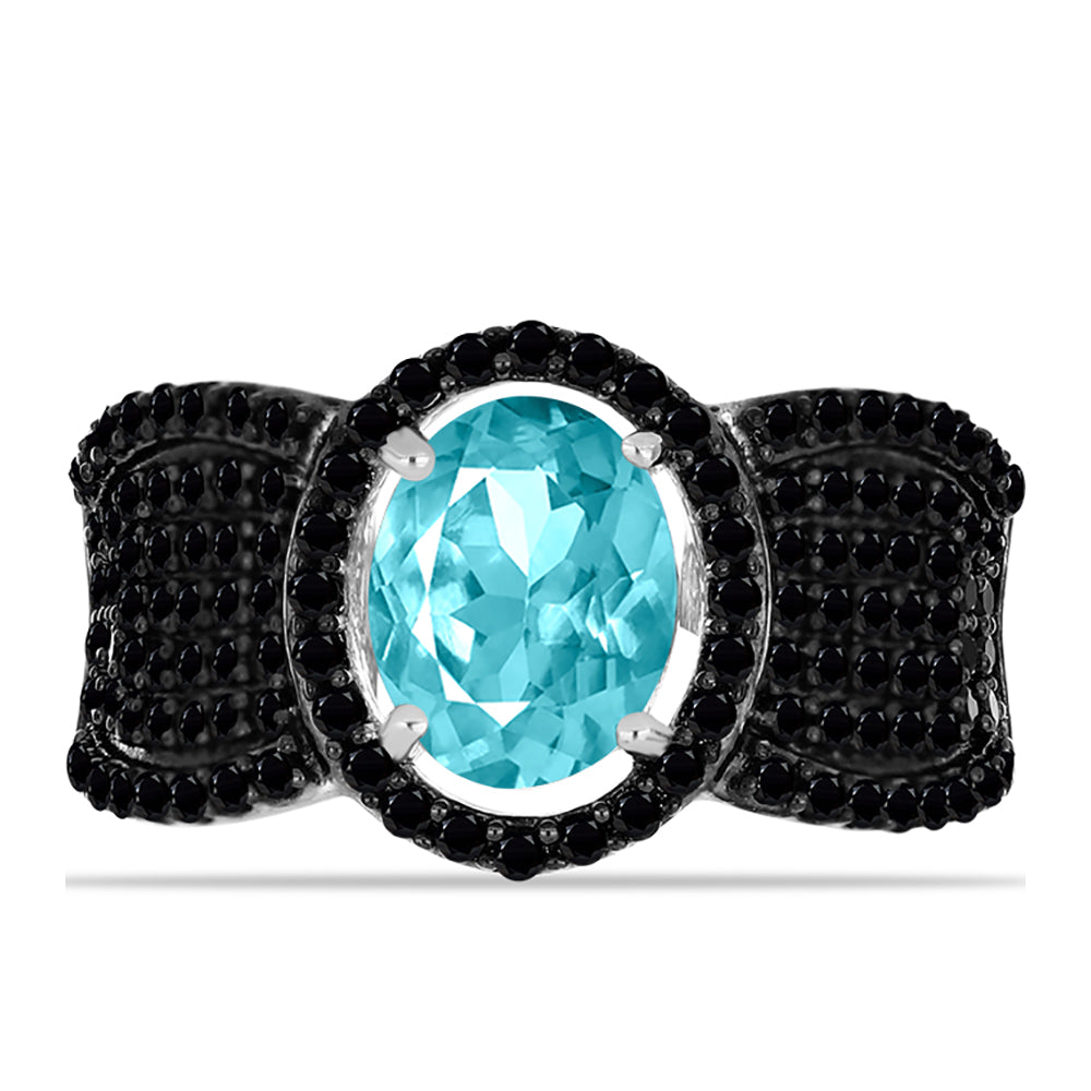 Anillo de Plata con Cuarzo Paraiba y Espinela Negra