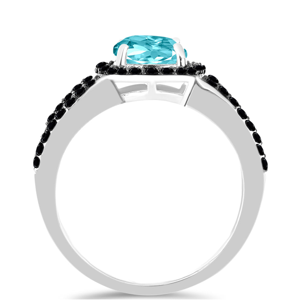 Anillo de Plata con Cuarzo Paraiba y Espinela Negra 2 