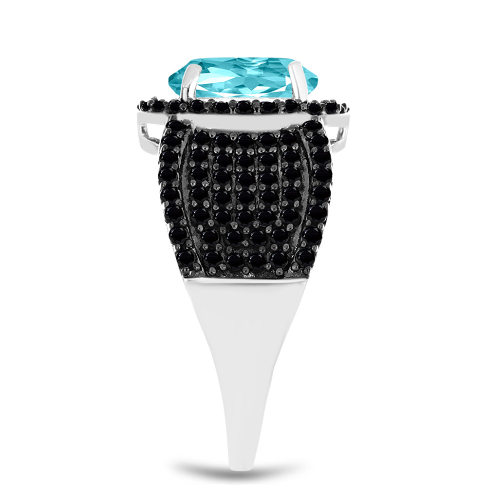 Anillo de Plata con Cuarzo Paraiba y Espinela Negra 4 