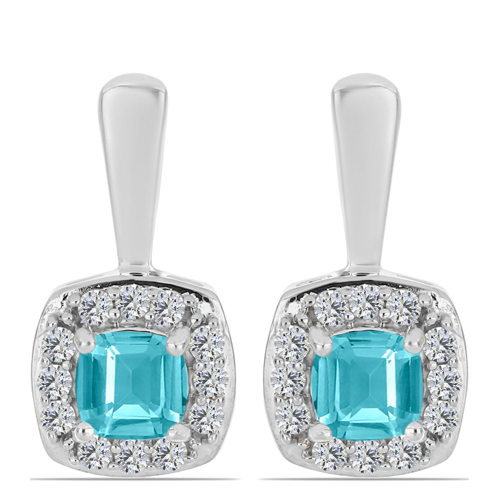 Pendientes de Plata con Cuarzo Paraiba y Topacio Blanco