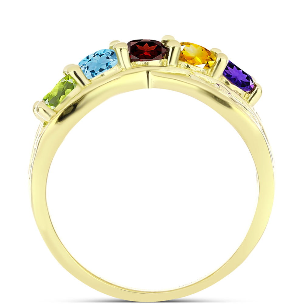 Anillo de Plata Bañada en Oro con Granate Barton y Amatista de Marruecos 2 