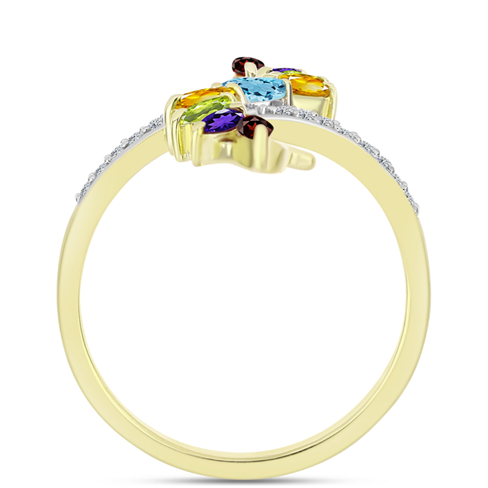 Anillo de Plata Bañada en Oro con Granate Barton y Amatista de Marruecos 2 