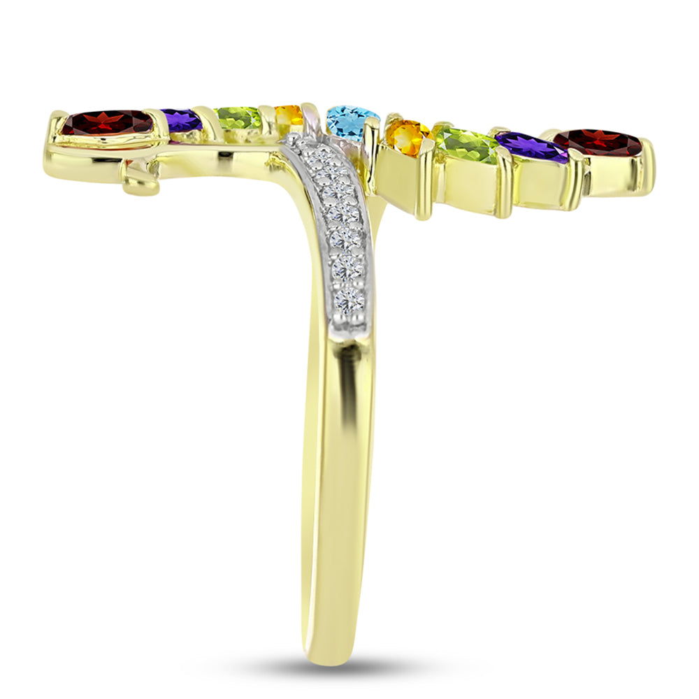 Anillo de Plata Bañada en Oro con Granate Barton y Amatista de Marruecos 4 