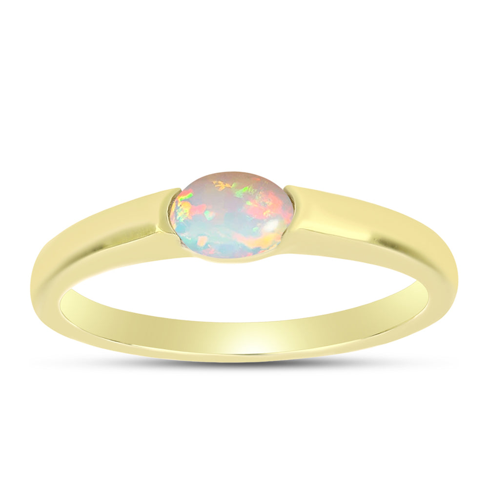 Anillo de Plata Bañada en Oro con Ópalo Welo