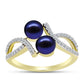 Anillo de Plata Bañada en Oro con Perla Negra Cultivada de Agua Dulce y Topacio Blanco
