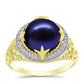 Anillo de Plata Bañada en Oro con Perla Negra Cultivada de Agua Dulce y Topacio Blanco