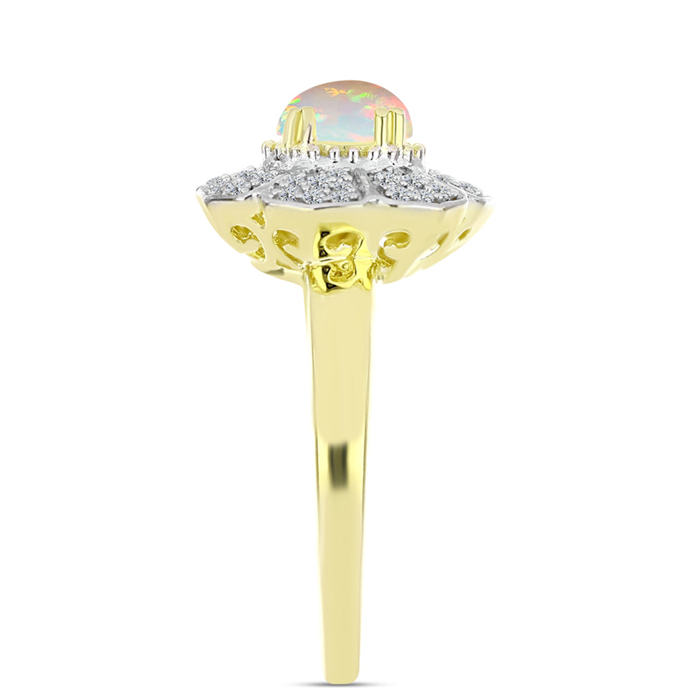 Anillo de Plata Bañada en Oro con Ópalo Welo y Topacio Blanco