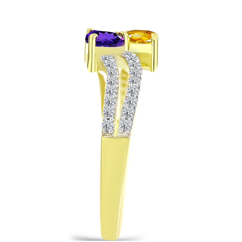 Anillo de Plata Bañada en Oro con Amatista de Marruecos y Citrino de los Montes Urales