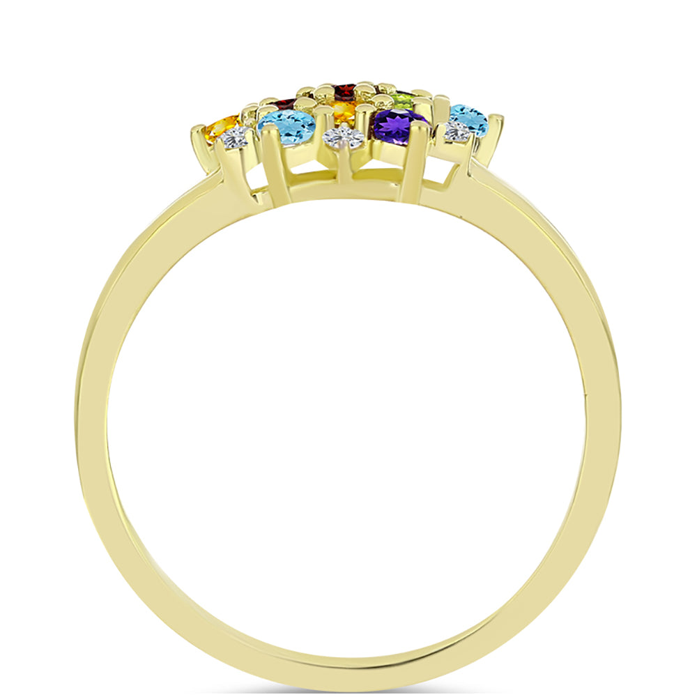 Anillo de Plata Bañada en Oro con Granate Barton y Amatista de Marruecos