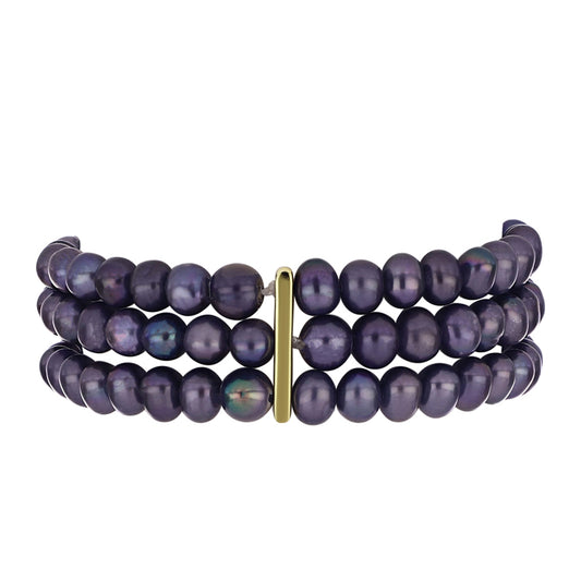 Pulsera de Plata Bañada en Oro con Perla Negra Cultivada de Agua Dulce