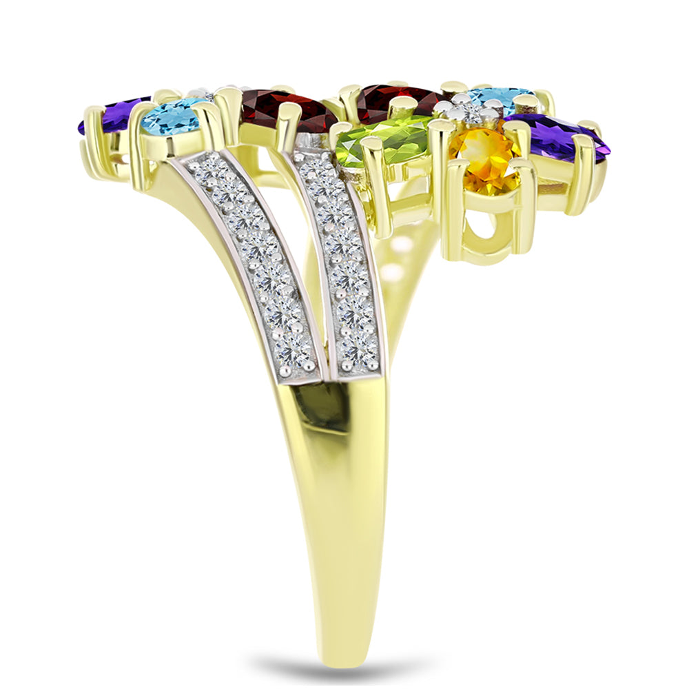 Anillo de Plata Bañada en Oro con Granate Barton y Amatista de Marruecos 4 