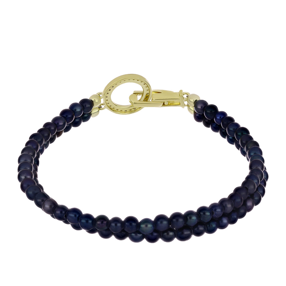 Pulsera de Plata Bañada en Oro con Perla Negra Cultivada de Agua Dulce y Topacio Blanco 2 