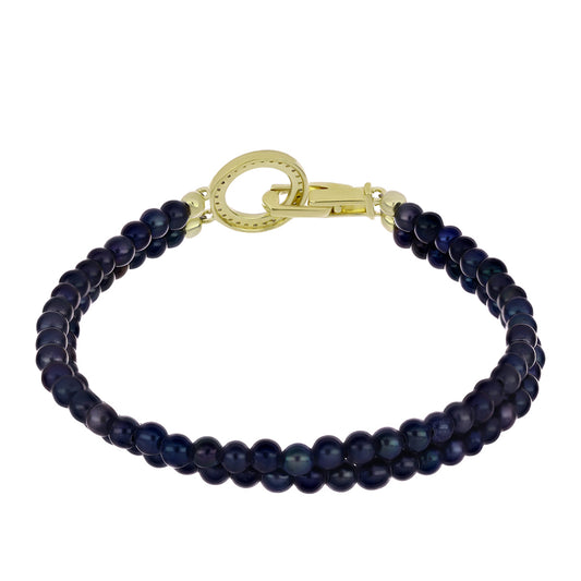 Pulsera de Plata Bañada en Oro con Perla Negra Cultivada de Agua Dulce y Topacio Blanco