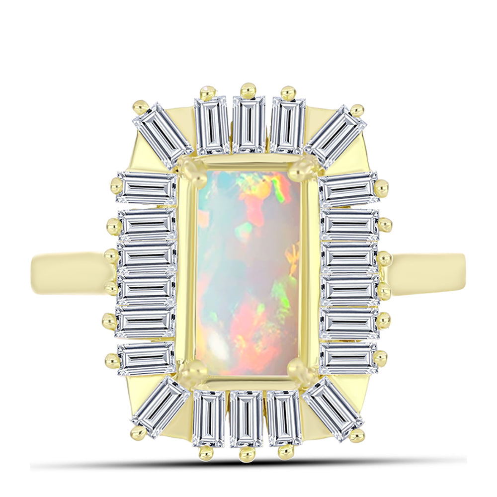 Anillo de Plata Bañada en Oro con Ópalo Welo y Zircón Blanco 1 