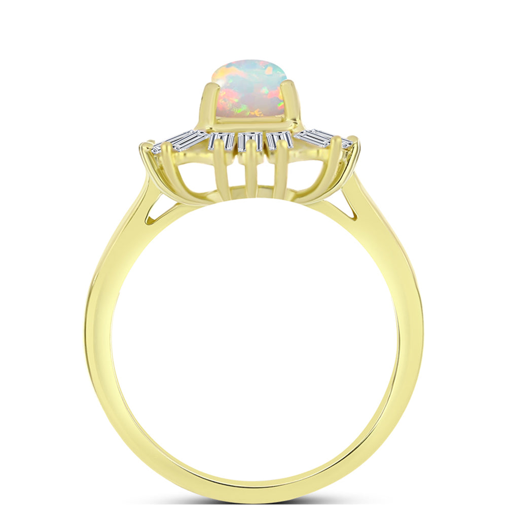 Anillo de Plata Bañada en Oro con Ópalo Welo y Zircón Blanco