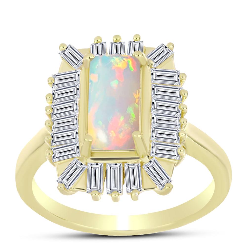 Anillo de Plata Bañada en Oro con Ópalo Welo y Zircón Blanco 3 