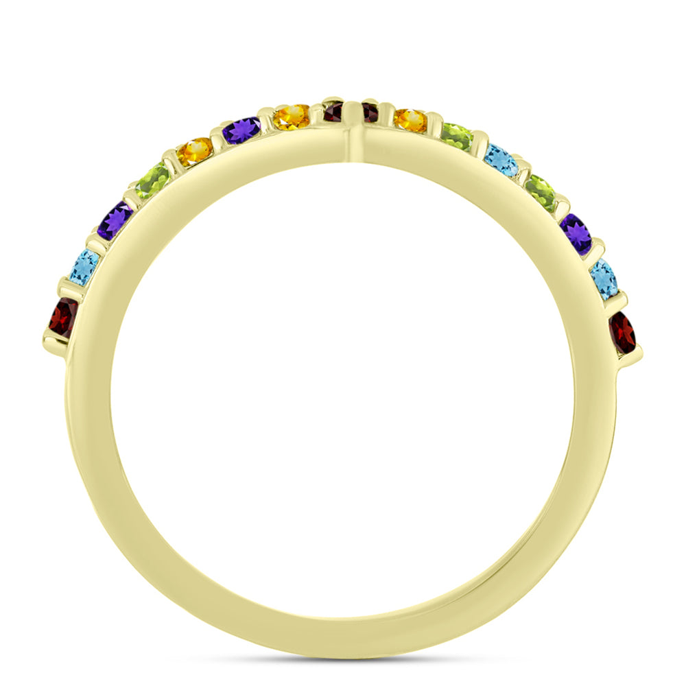 Anillo de Plata Bañada en Oro con Granate Barton y Amatista de Marruecos 2 