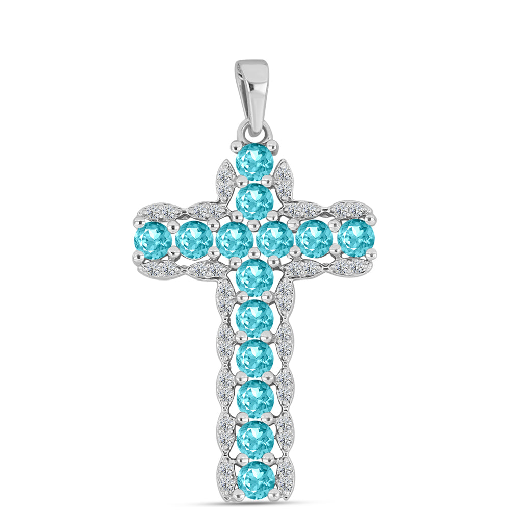 Cruz Colgante de Plata con Cuarzo Paraiba y Topacio Blanco 1 