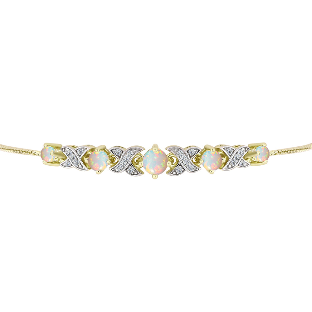 Pulsera de Plata Bañada en Oro con Ópalo Welo y Topacio Blanco