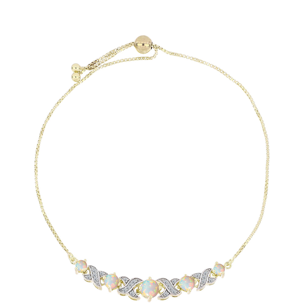 Pulsera de Plata Bañada en Oro con Ópalo Welo y Topacio Blanco 1 