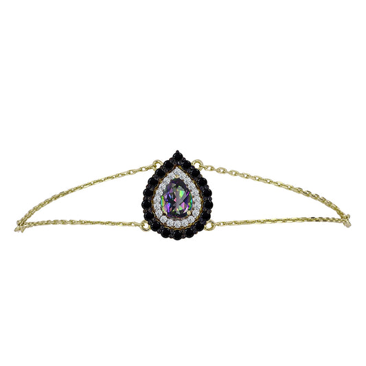Pulsera de Plata Bañada en Oro con Topacio Místico y Espinela Negra