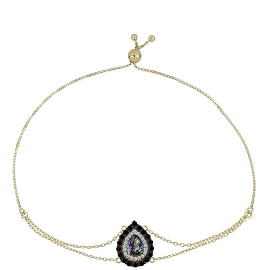 Pulsera de Plata Bañada en Oro con Topacio Místico y Espinela Negra