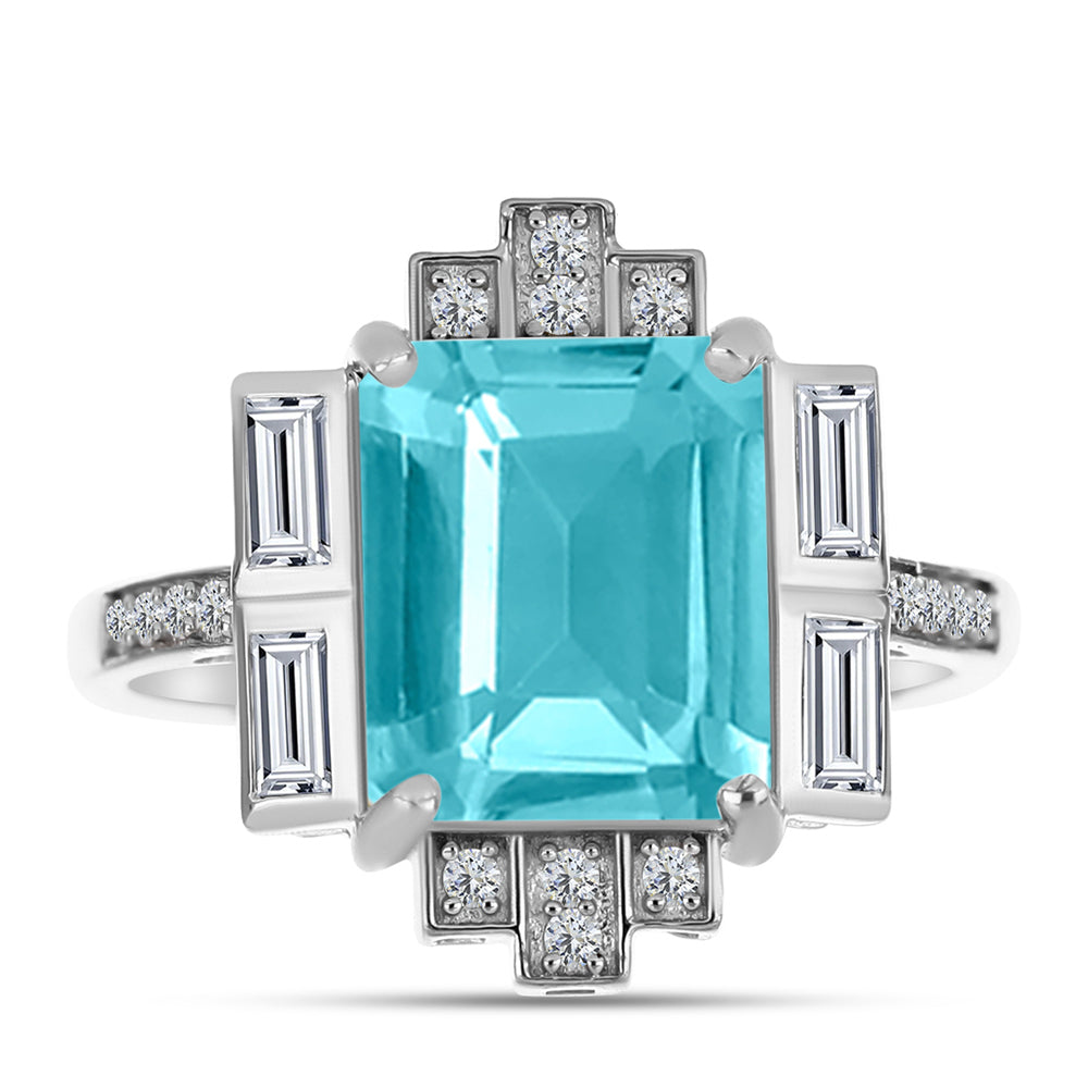 Anillo de Plata con Cuarzo Paraiba y Topacio Blanco