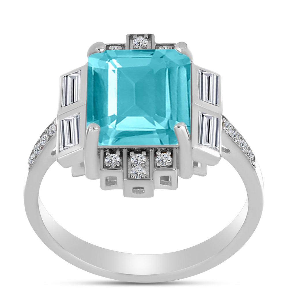 Anillo de Plata con Cuarzo Paraiba y Topacio Blanco 3 