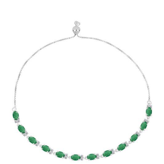 Pulsera de Plata con Esmeralda de Brasil y Topacio Blanco