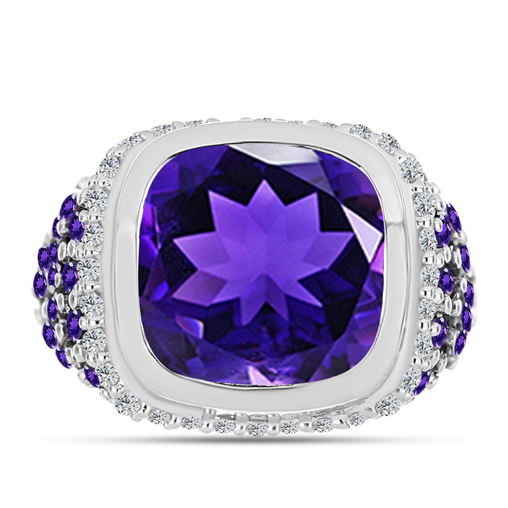 Anillo de Plata con Amatista de Marruecos y Topacio Blanco