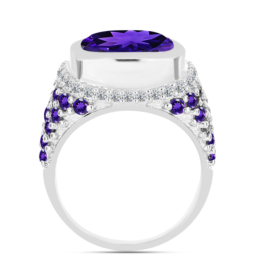 Anillo de Plata con Amatista de Marruecos y Topacio Blanco