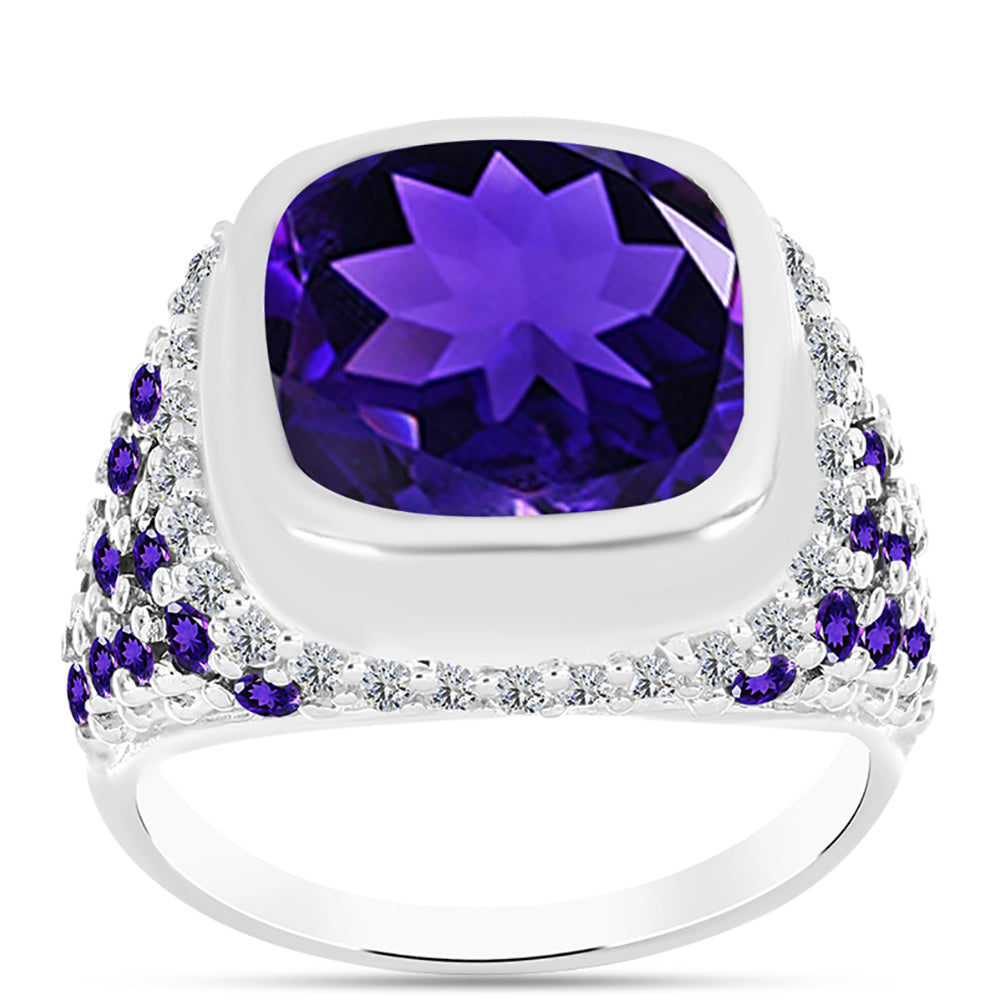 Anillo de Plata con Amatista de Marruecos y Topacio Blanco
