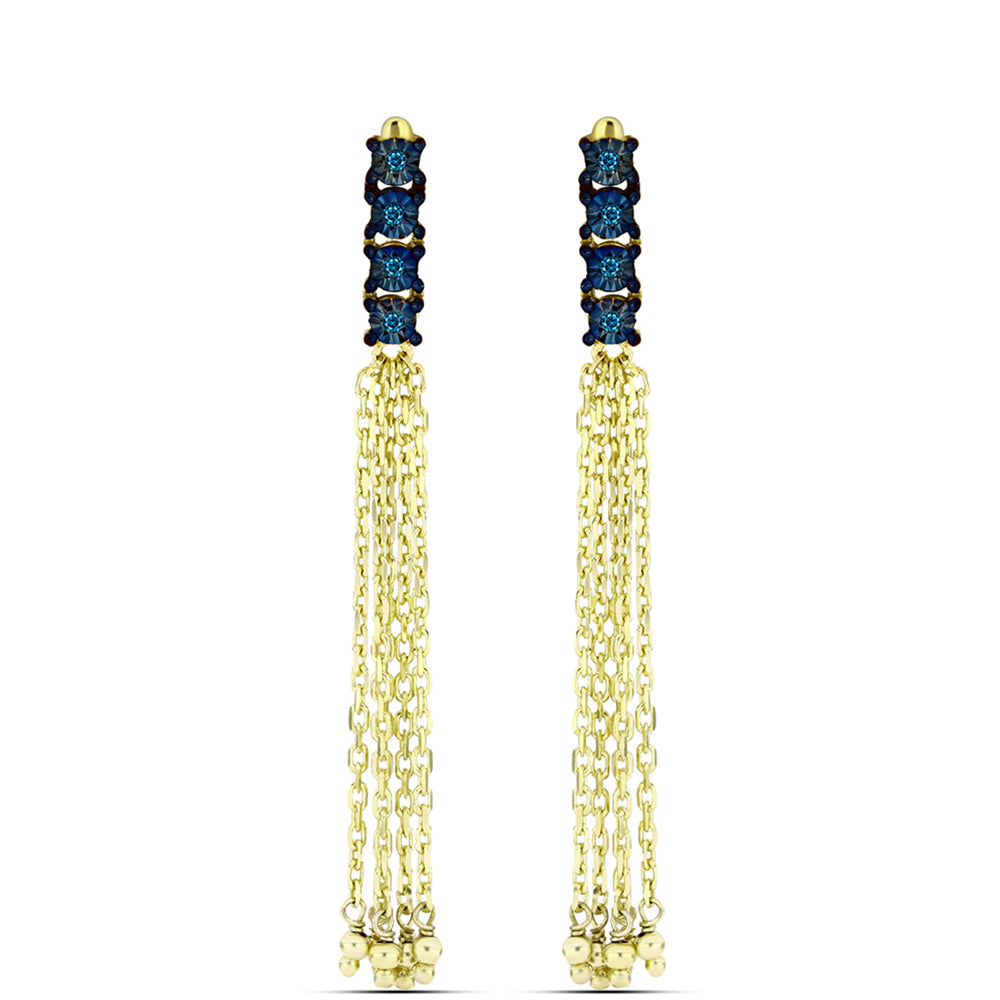 Pendientes de Plata Bañada en Oro con Diamante Azul