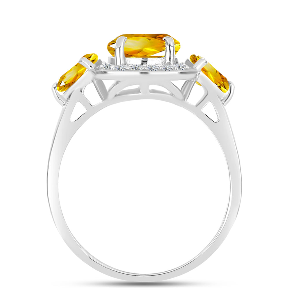 Anillo de Plata con Citrino de los Montes Urales y Topacio Blanco