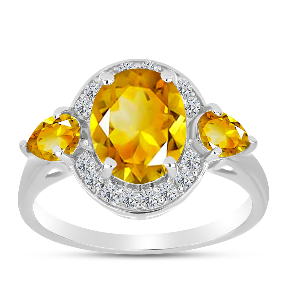 Anillo de Plata con Citrino de los Montes Urales y Topacio Blanco 3 