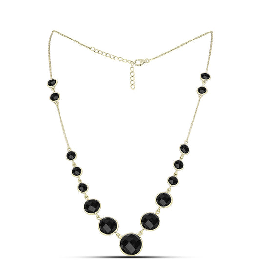 Collar de Plata Bañada en Oro con Obsidiana