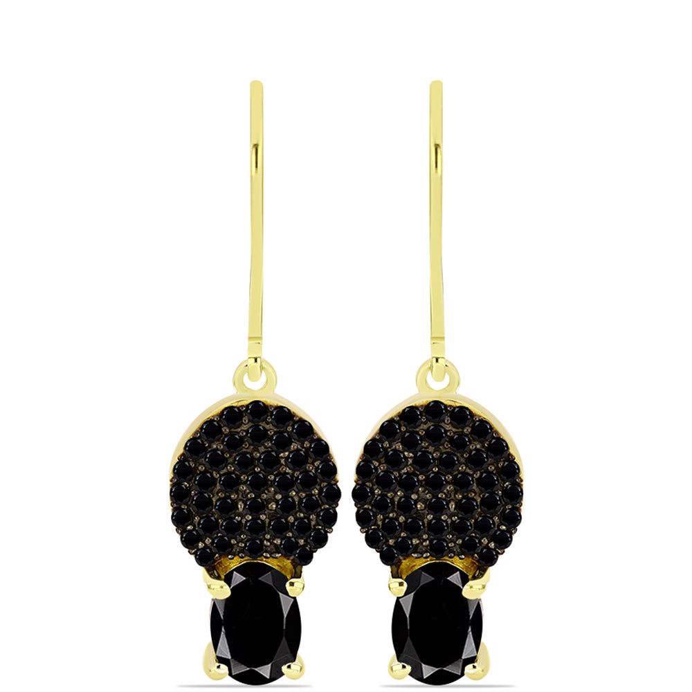 Pendientes de Plata Bañada en Oro con Obsidiana y Espinela Negra