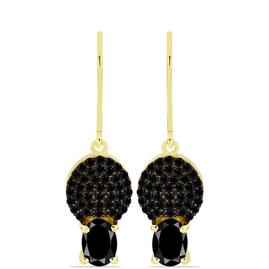 Pendientes de Plata Bañada en Oro con Obsidiana y Espinela Negra
