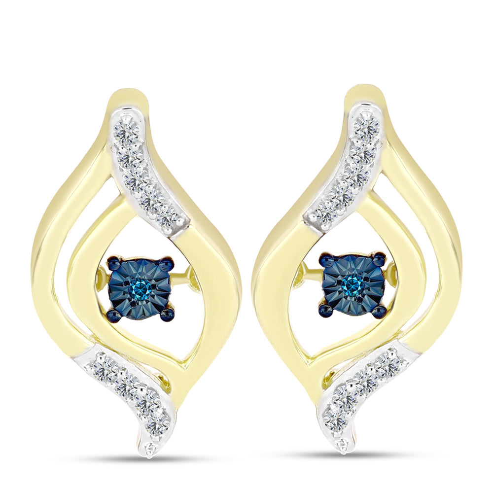 Pendientes de Plata Bañada en Oro con Diamante Azul y Topacio Blanco 1 