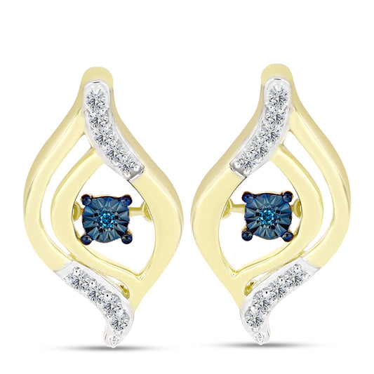 Pendientes de Plata Bañada en Oro con Diamante Azul y Topacio Blanco