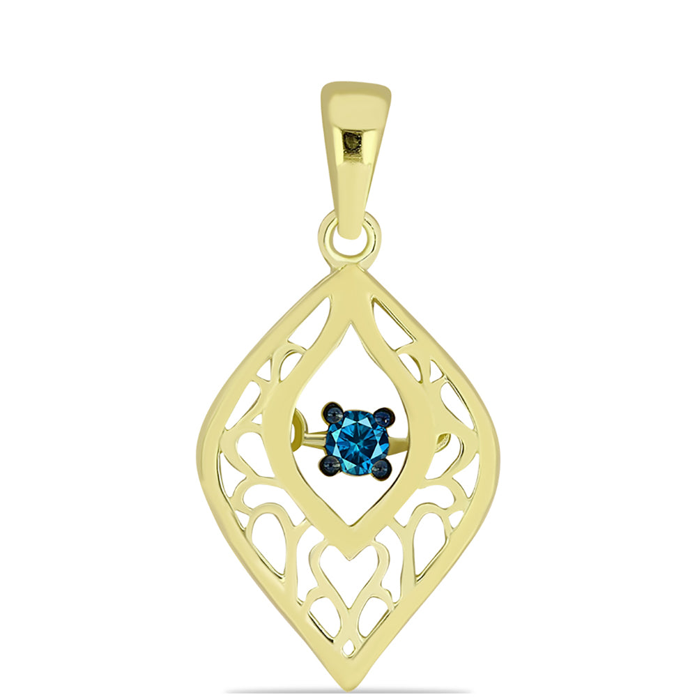 Colgante de Plata Bañada en Oro con Diamante Azul